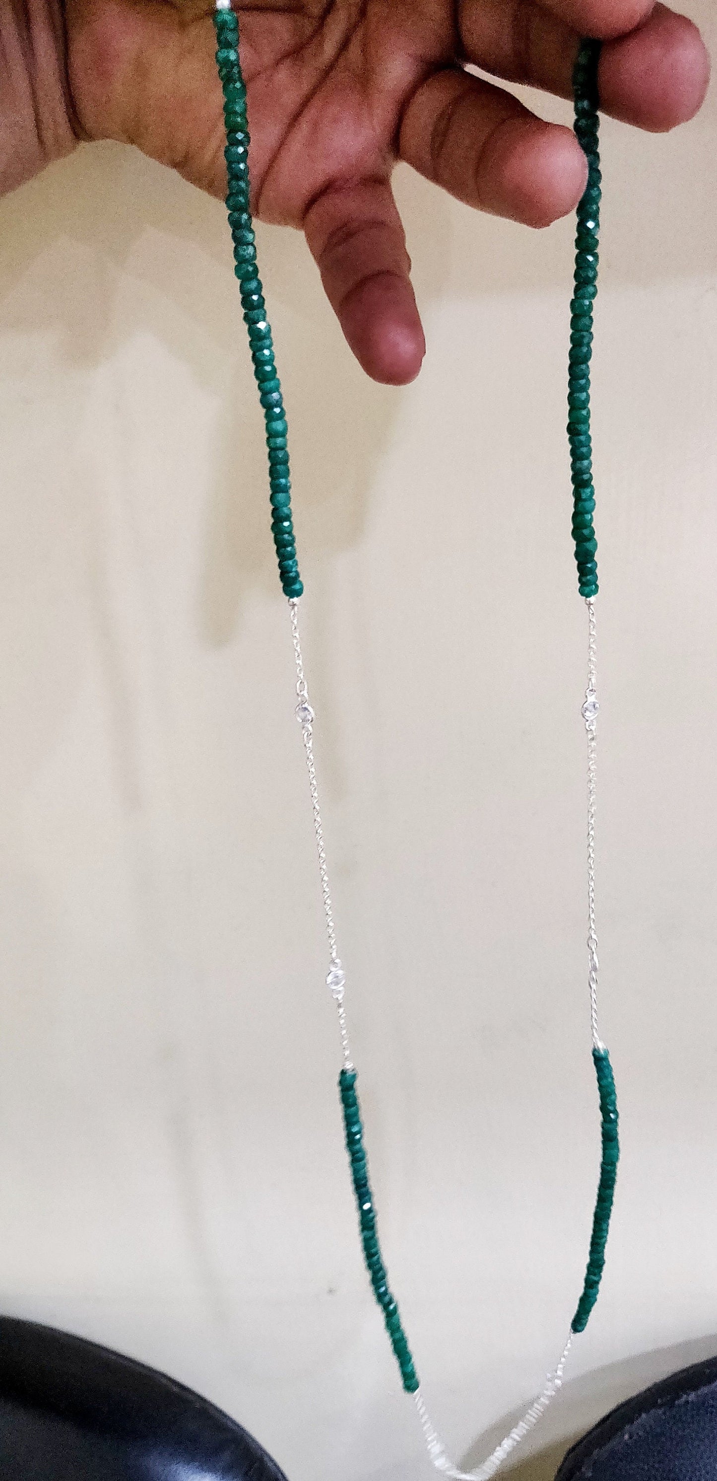Natural Precious Gemstone 4mm Rondelle faceted Beaded Sterling Silver Necklace 34 Inches Ruby Sapphire Emerald CZ connector Link Necklace