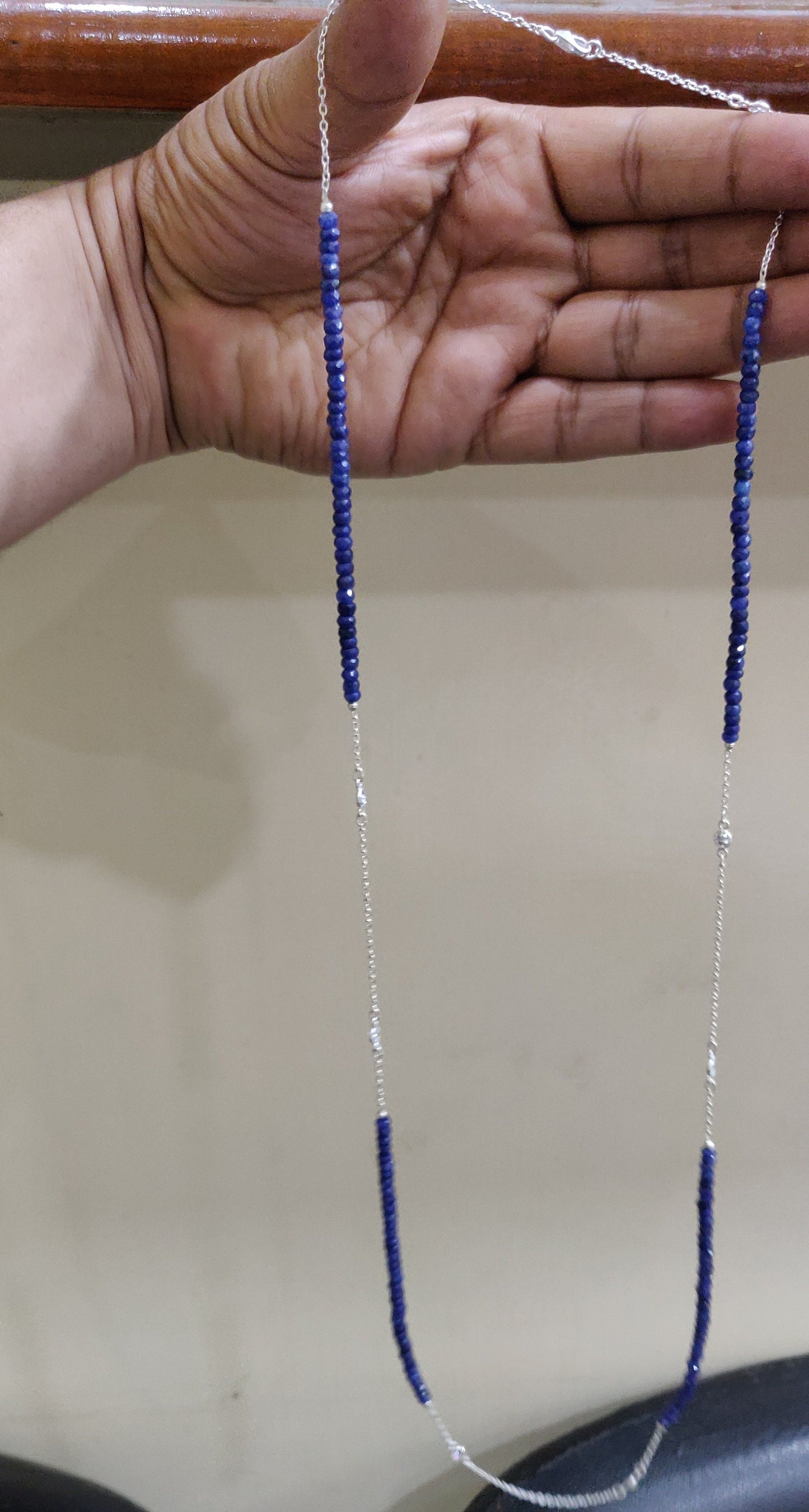 Natural Precious Gemstone 4mm Rondelle faceted Beaded Sterling Silver Necklace 34 Inches Ruby Sapphire Emerald CZ connector Link Necklace