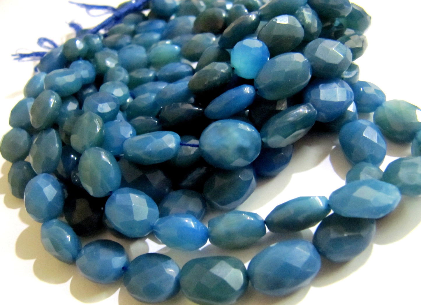 Natural Blue Chalcedony Oval shape Briolette Faceted 10x12mm to 12x15mm Size Beads Strand 10 Inches long Wholesale Price jewelry making Bead