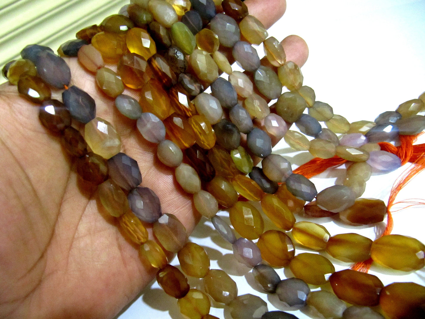 Natural Multi Chalcedony Oval shape Briolette Faceted 8x12mm to 12x15mm Size Beads Strand 10 Inches long Wholesale Price jewelry making Bead