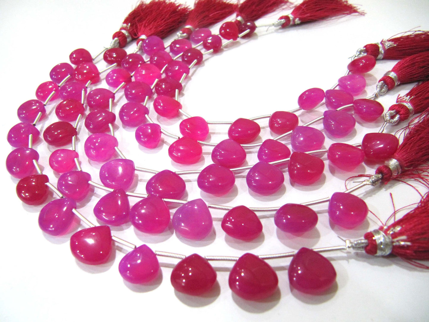 Natural Hot Pink Chalcedony Heart Shape Plain Smooth 11-12mm Size Beads strand 8 inches long Untreated Genuine Jewellery making Beads