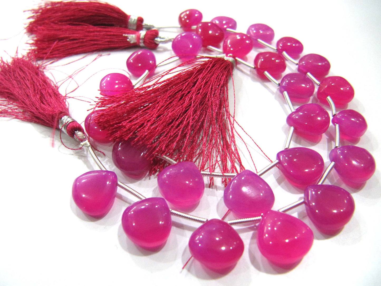 Natural Hot Pink Chalcedony Heart Shape Plain Smooth 11-12mm Size Beads strand 8 inches long Untreated Genuine Jewellery making Beads