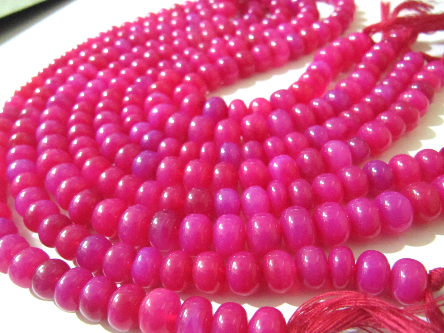 Natural Hot Pink Chalcedony Beads Rondelle Plain Smooth 9-10mm Size Beads Strand 8 inches long Pink Color Gemstones Beads