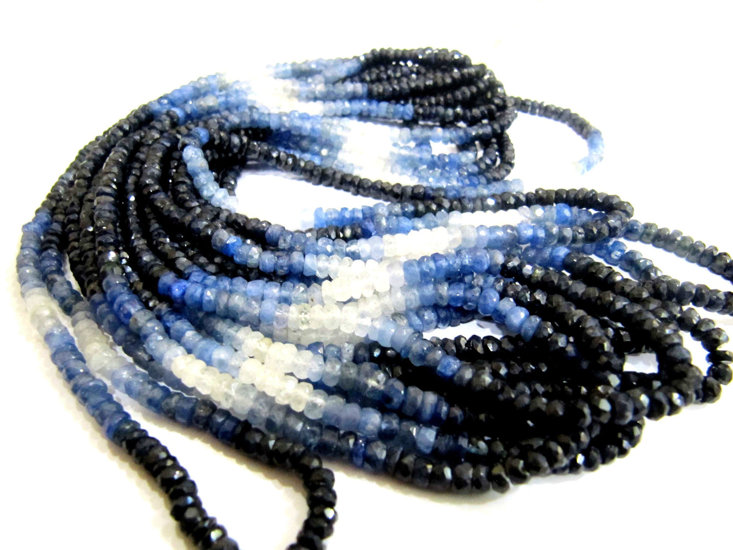 Natural Blue Sapphire Shaded Beads 3-4mm Superfine Quality Burma Sapphire Beads Strand  8 inches Long Rondelle faceted Wholesale Price