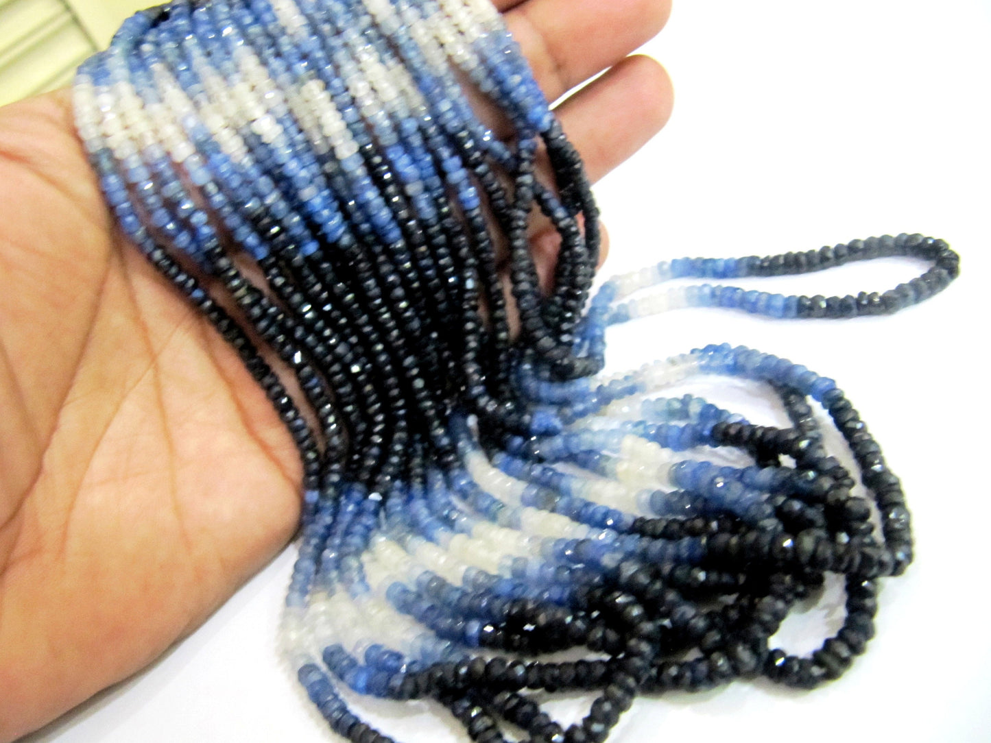 Natural Blue Sapphire Shaded Beads 3-4mm Superfine Quality Burma Sapphire Beads Strand  8 inches Long Rondelle faceted Wholesale Price