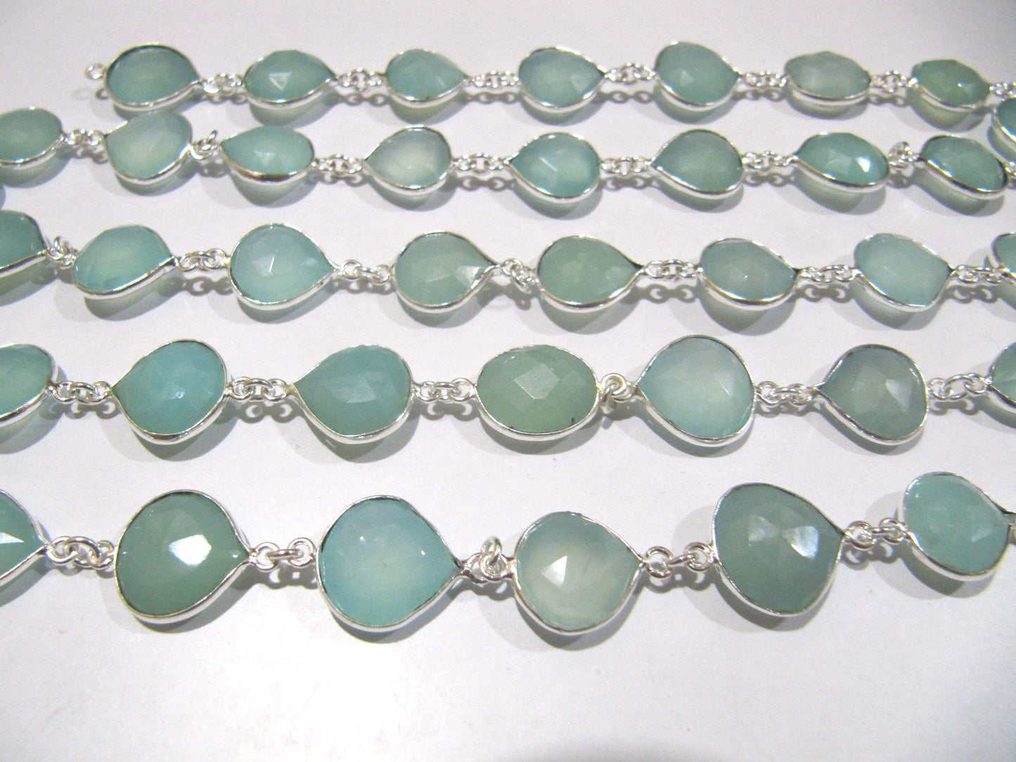 Natural Aqua Chalcedony Briolette Heart Shape 12-14mm Bezel Chain Sold Per Foot Handmade Gemstones Connector Chain