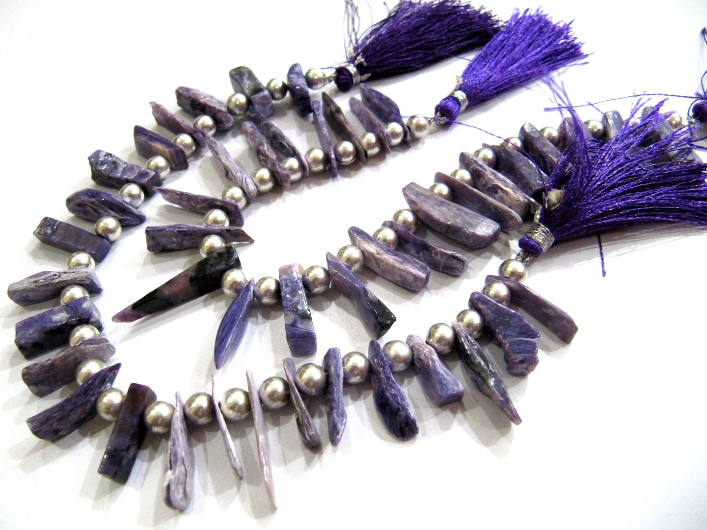 Natural Charoite Gemstone Pencil Shape Finger Beads 15mm to 20 sold per Strand of 8 inch long . Wholesale Jewelry making Purple Color beads