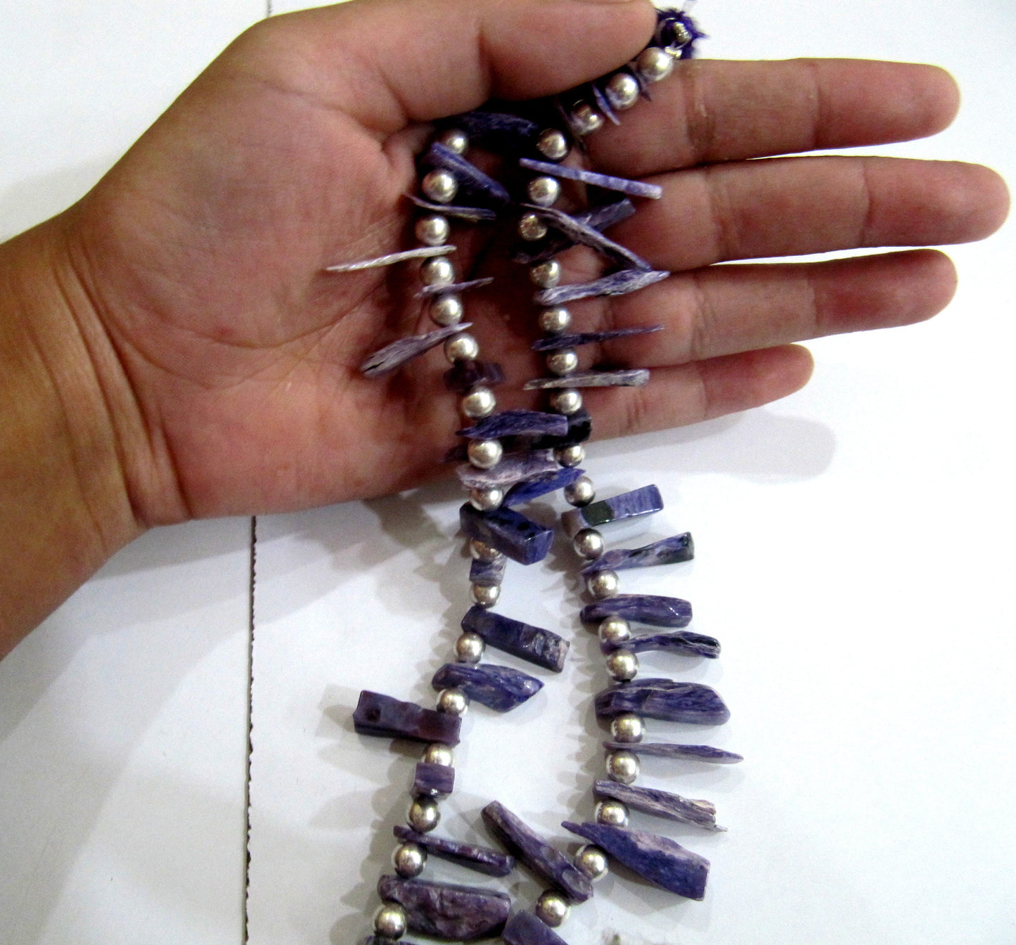 Natural Charoite Gemstone Pencil Shape Finger Beads 15mm to 20 sold per Strand of 8 inch long . Wholesale Jewelry making Purple Color beads