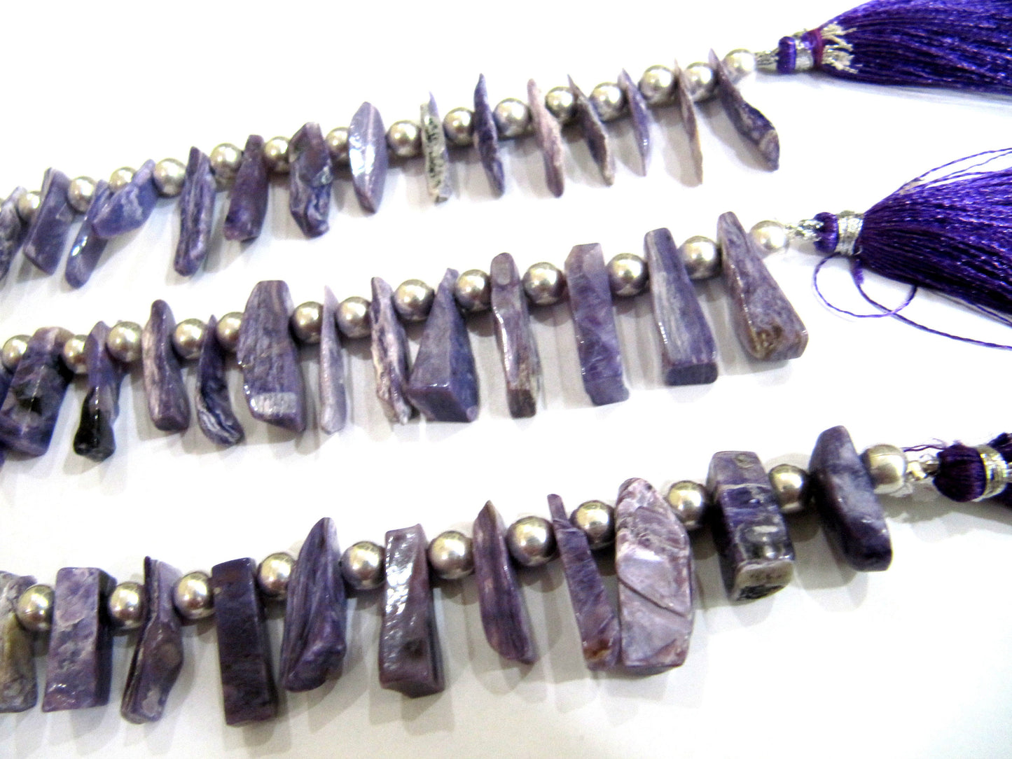 Natural Charoite Gemstone Pencil Shape Finger Beads 15mm to 20 sold per Strand of 8 inch long . Wholesale Jewelry making Purple Color beads