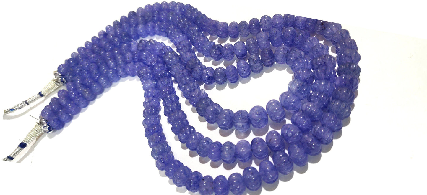 Tanzanite Hand carved Beads Three Layered Beaded Necklace 24 Inch Long multi stranded Blue Necklace Jewellery