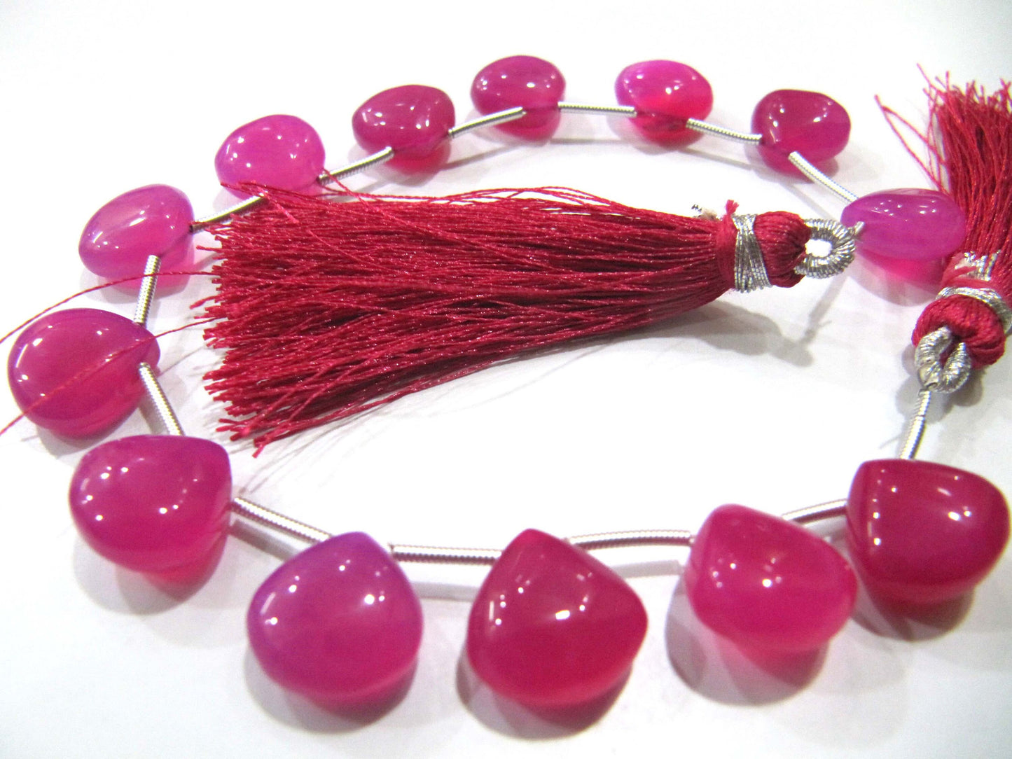 Natural Hot Pink Chalcedony Heart Shape Plain Smooth 11-12mm Size Beads strand 8 inches long Untreated Genuine Jewellery making Beads