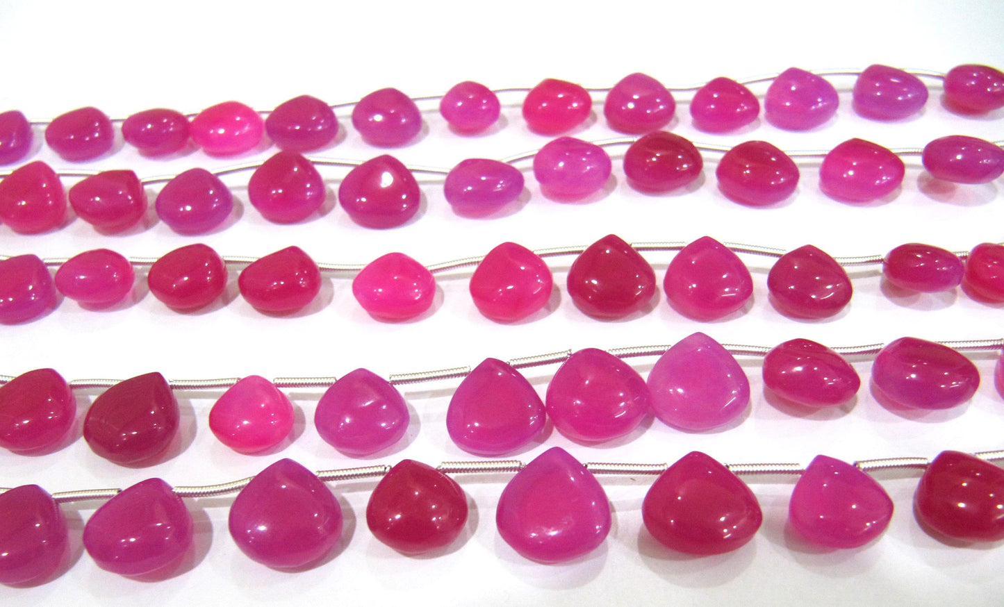 Natural Hot Pink Chalcedony Heart Shape Plain Smooth 11-12mm Size Beads strand 8 inches long Untreated Genuine Jewellery making Beads