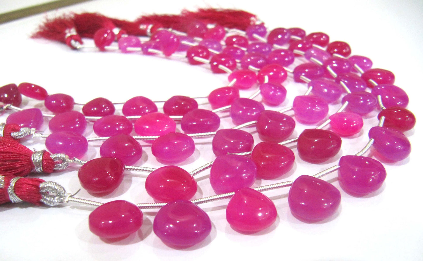 Natural Hot Pink Chalcedony Heart Shape Plain Smooth 11-12mm Size Beads strand 8 inches long Untreated Genuine Jewellery making Beads