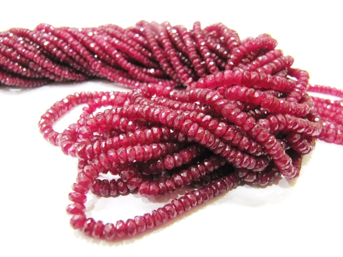 Natural Untreated Ruby Rondelle Faceted 3 to4mm Beaded Multi Layered Necklace 24 Inches Long CHOOSE Number of Layers