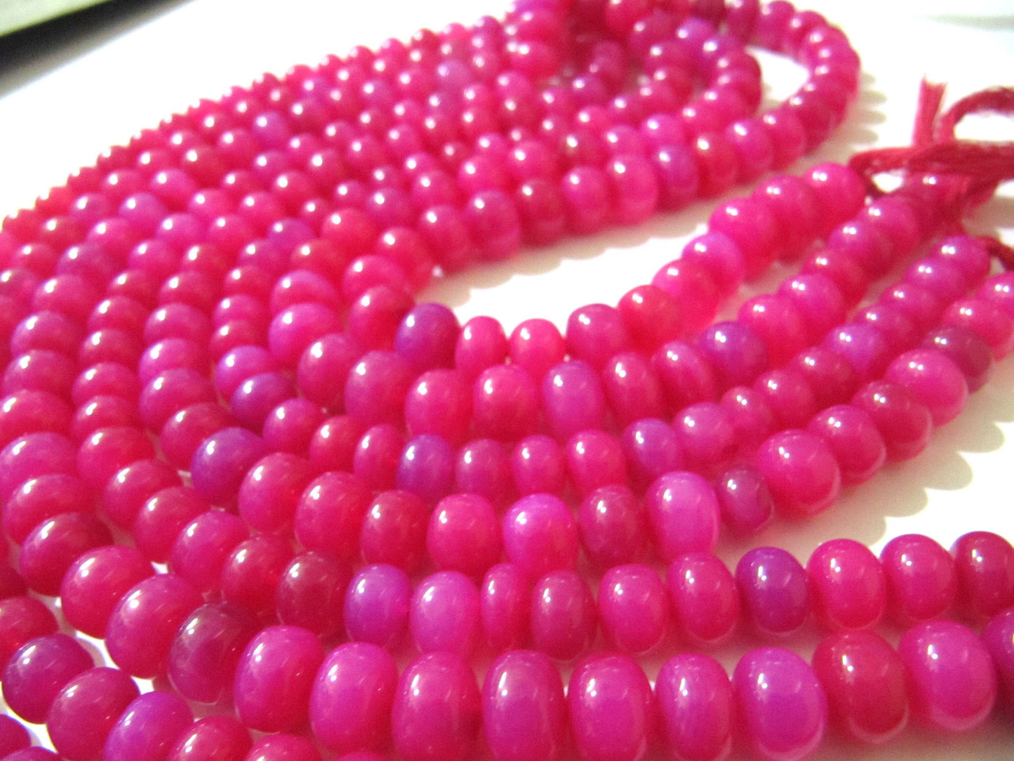 Natural Hot Pink Chalcedony Beads Rondelle Plain Smooth 9-10mm Size Beads Strand 8 inches long Pink Color Gemstones Beads