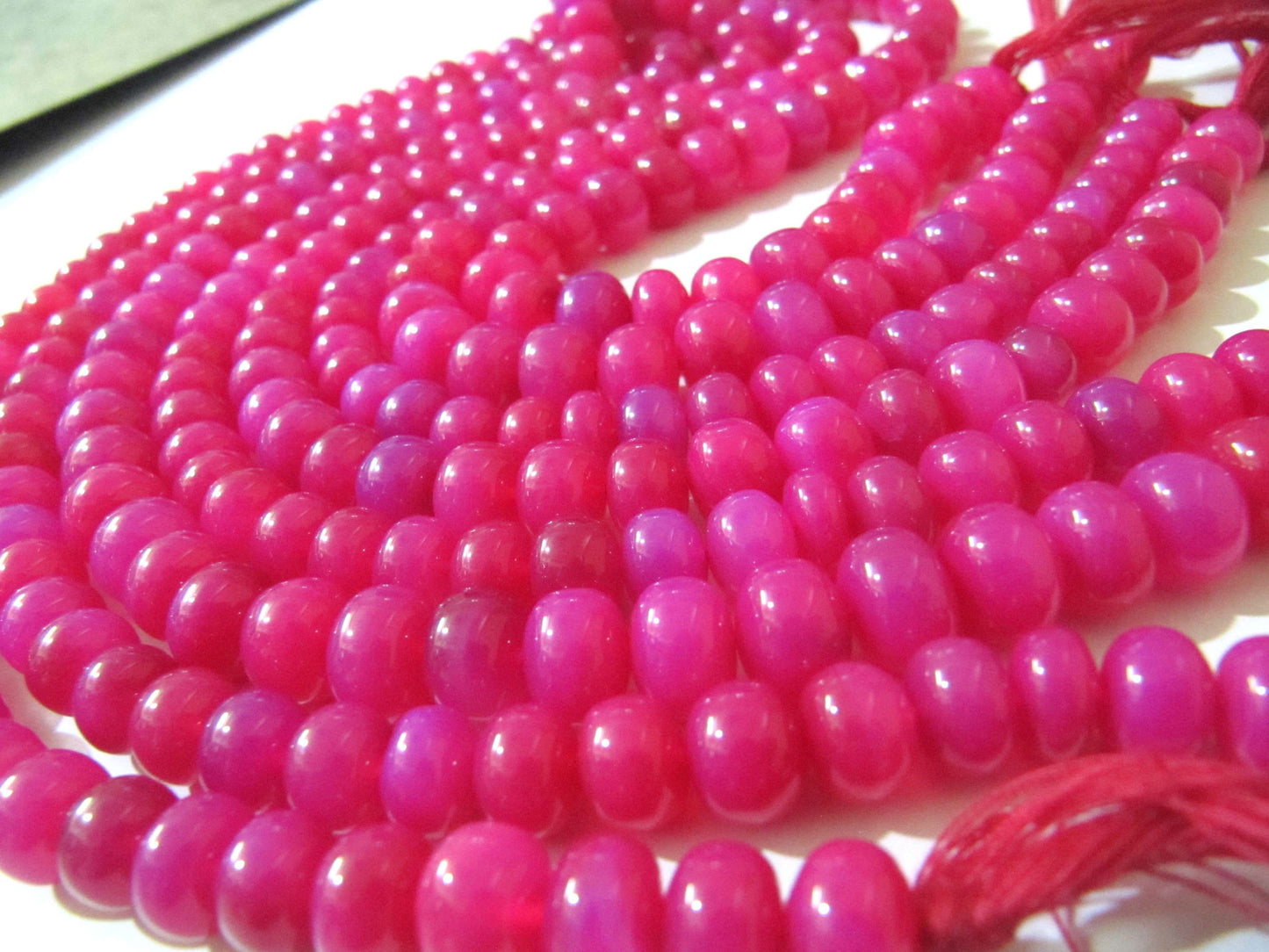 Natural Hot Pink Chalcedony Beads Rondelle Plain Smooth 9-10mm Size Beads Strand 8 inches long Pink Color Gemstones Beads