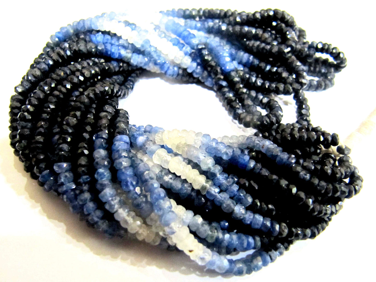 Natural Blue Sapphire Shaded Beads 3-4mm Superfine Quality Burma Sapphire Beads Strand  8 inches Long Rondelle faceted Wholesale Price
