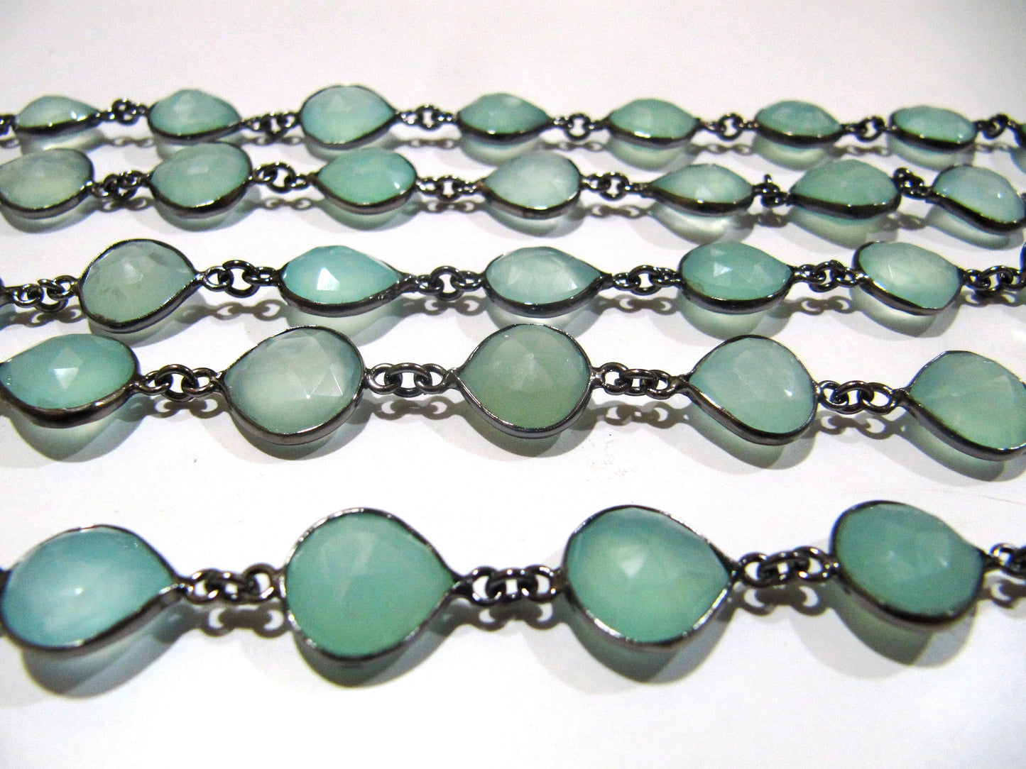 Natural Aqua Chalcedony Briolette Heart Shape 12-14mm Bezel Chain Sold Per Foot Handmade Gemstones Connector Chain