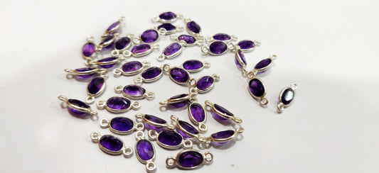 925 Sterling Silver Charms Natural Amethyst gemstone Oval shape Briolette Bezel Connector Double Loop Sold Per Piece