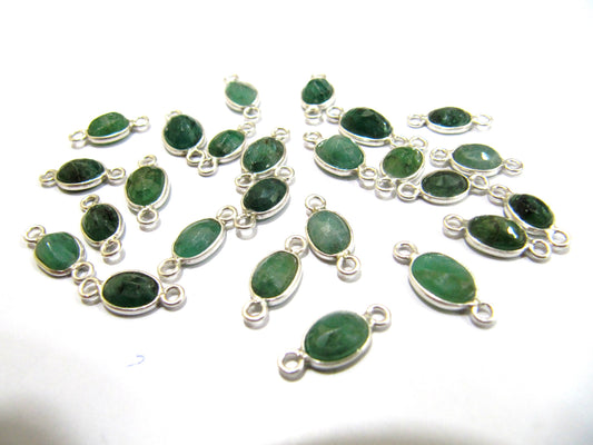 Natural Emerald 925 Sterling Silver Oval shape Briolette Bezel Connector 5to8mm Double Loop Sold Per Piece Choose The size