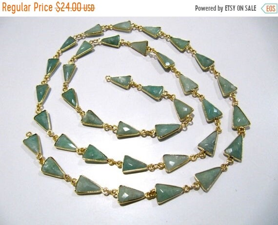 Natural Amazonite Trillion Shape Briolette Faceted Bezal Connector Chain 10x13mm Gold Plated Sold Per Foot High Quality jewelry making
