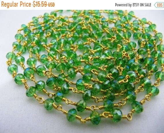 3 Feet- Crystal Mystic Peridot 3mm Size Rondelle Faceted  Wire Wrapped Aati Rosary Chain Jewelry Making Crystal Chain Wholesale Price