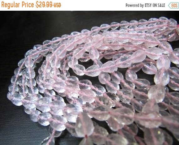 Best Quality Natural Rose Quartz Faceted Drops, Straight Drilled Beads Strand 8 inches long, Size 5x7mm to 6x9mm Beads Wholesale Prices