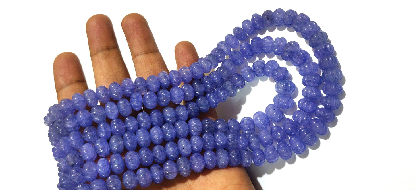 Tanzanite Hand carved Beads Three Layered Beaded Necklace 24 Inch Long multi stranded Blue Necklace Jewellery