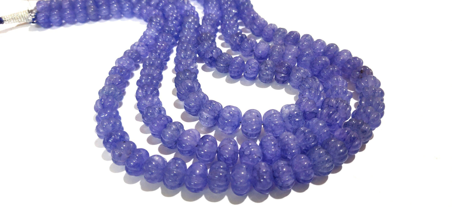 Tanzanite Hand carved Beads Three Layered Beaded Necklace 24 Inch Long multi stranded Blue Necklace Jewellery