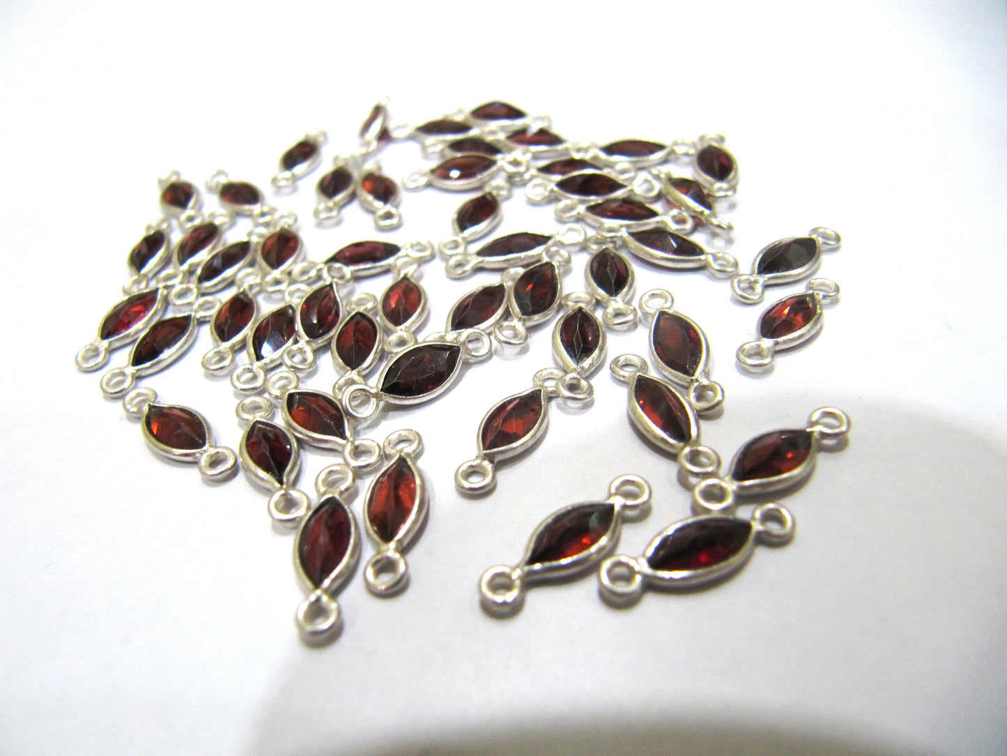 925 Sterling Silver Natural Garnet Marquise shape Briolette Bezel Connector charms 4*6mm Double Loop Sold Per Piece