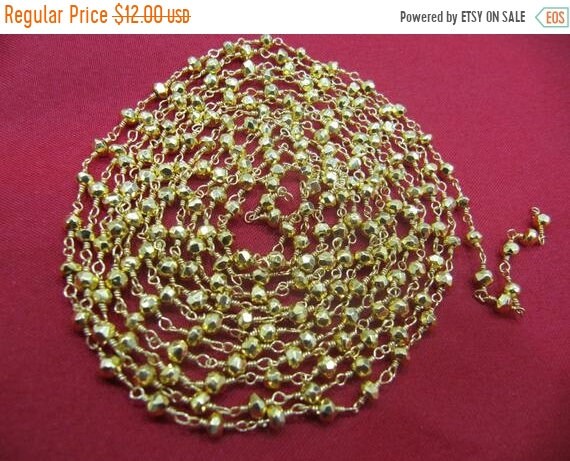 Golden Pyrite 3-4mm Size Rondelle Faceted Beads Rosary Wire Wrapped Aati Beaded chain Wholesale Price Jewelry making sold per foot