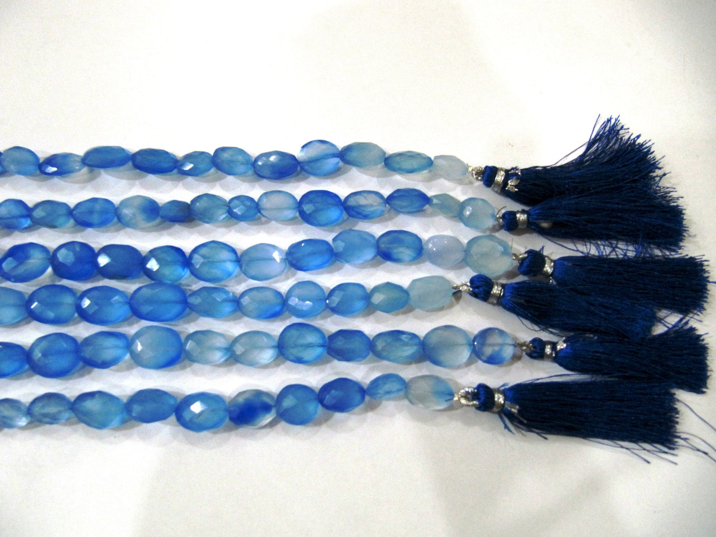 Blue Chalcedony Oval Faceted Top Quality Gemstone Briolette Beads Jewelry Making Beads Strand 8 Inches Sold Per Strand