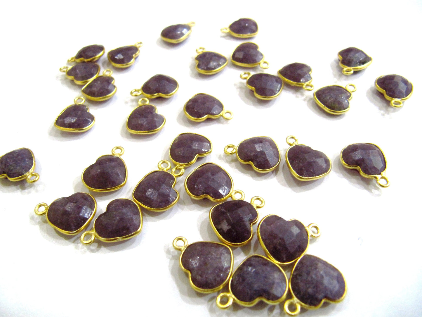 Natural Gemstone heart shape single loop Bezel Connectors Gold Plated 10mm Charms for jewellery making sold per piece