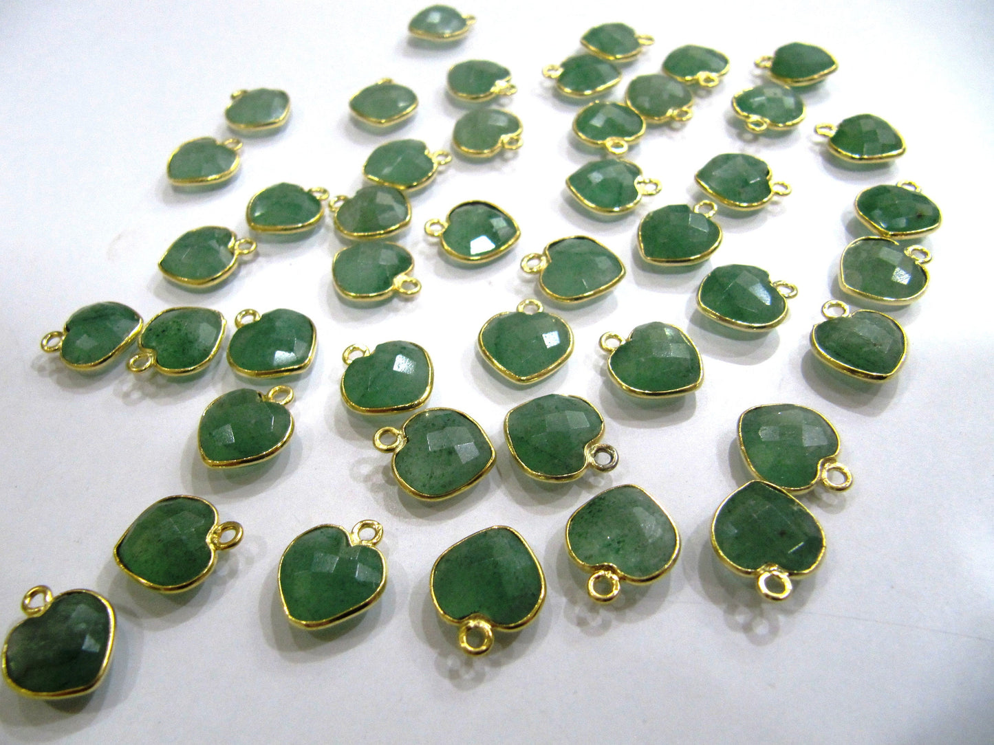 Natural Gemstone heart shape center loop Bezel Connectors Gold Plated 10mm Charms for jewellery making sold per piece