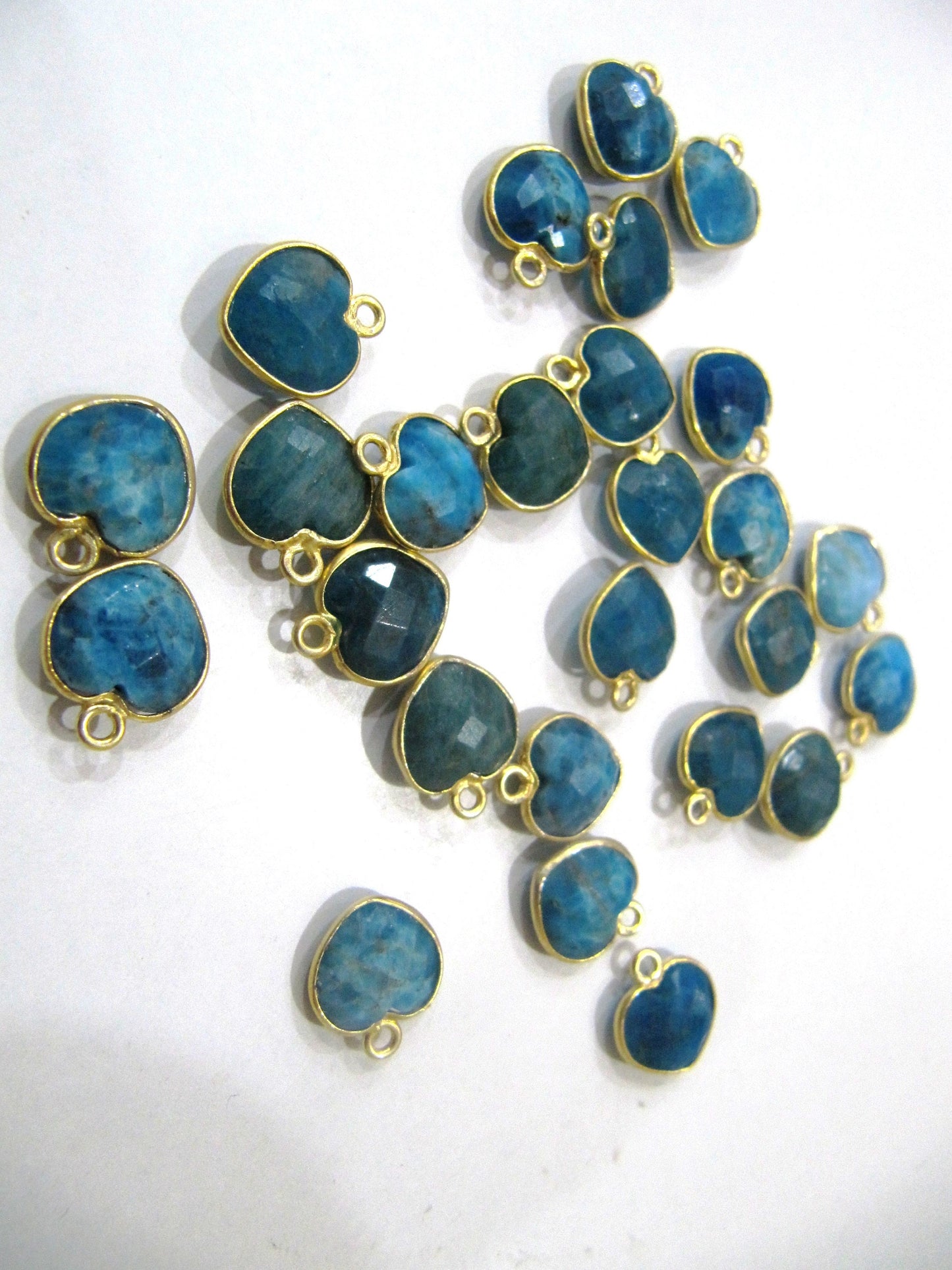Natural Gemstone heart shape center loop Bezel Connectors Gold Plated 10mm Charms for jewellery making sold per piece
