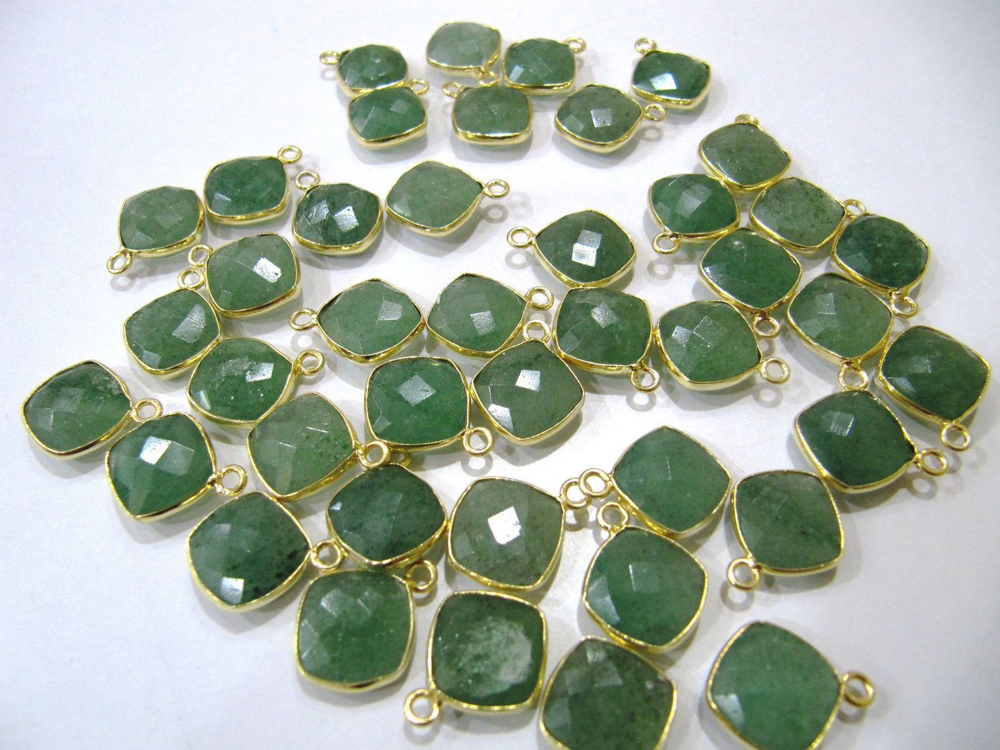Natural Gemstone cushion Square shape Single loop Bezel Connectors Gold Plated 10mm Charms for jewellery making sold per piece