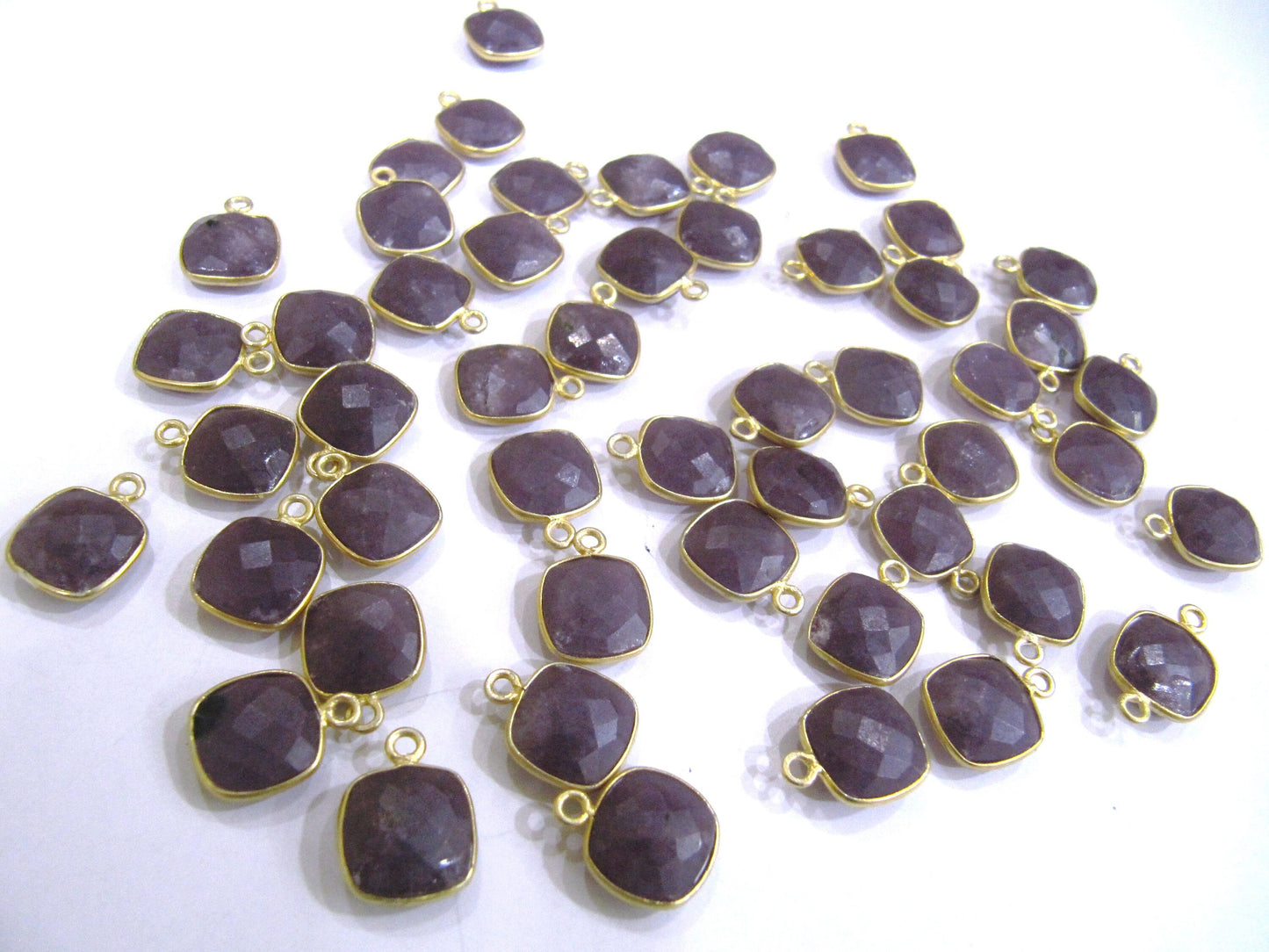 Natural Gemstone Cushion Square shape Centre loop Bezel Connectors Gold Plated 10mm Charms for jewellery making sold per piece