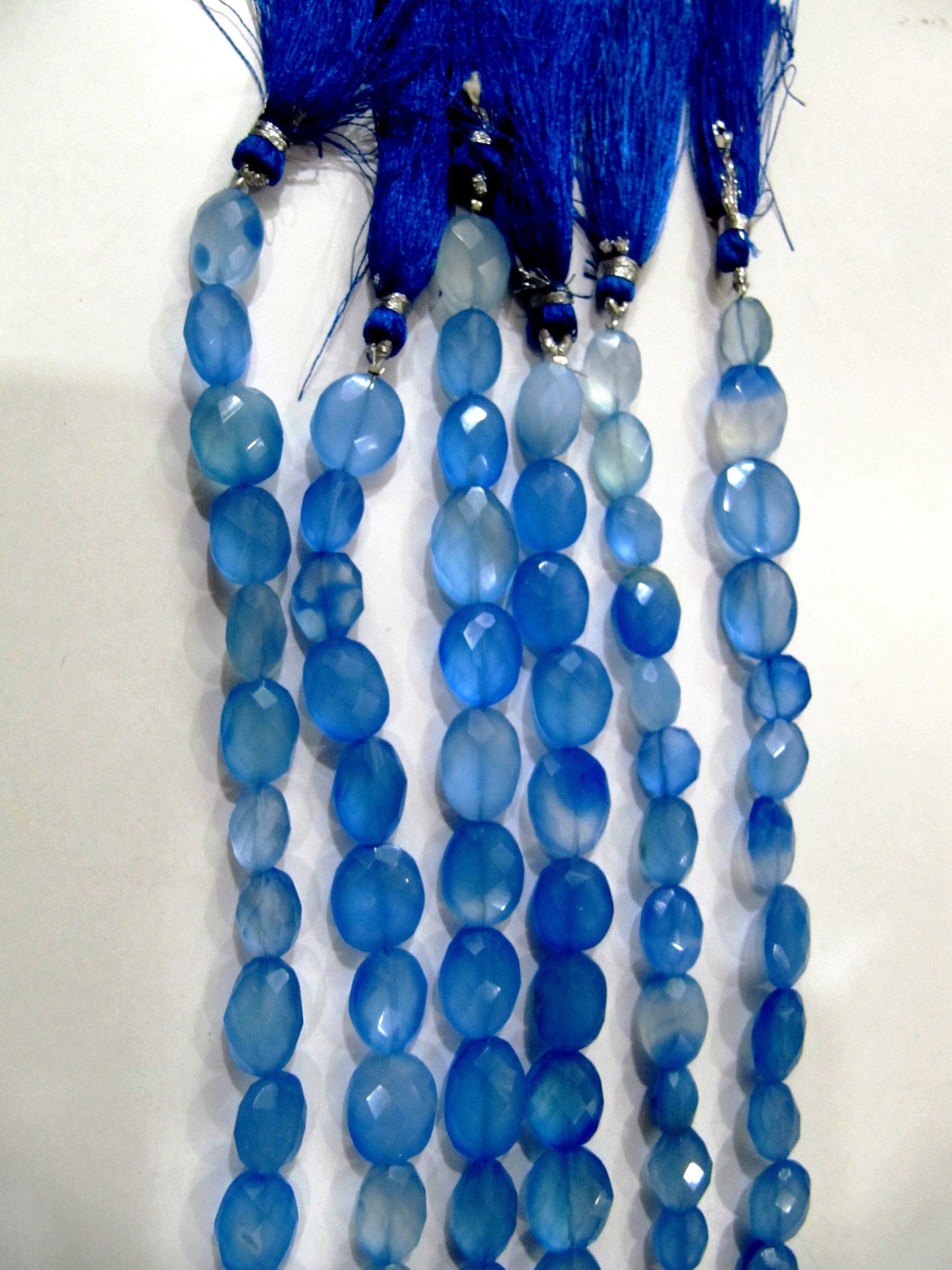 Blue Chalcedony Oval Faceted Top Quality Gemstone Briolette Beads Jewelry Making Beads Strand 8 Inches Sold Per Strand
