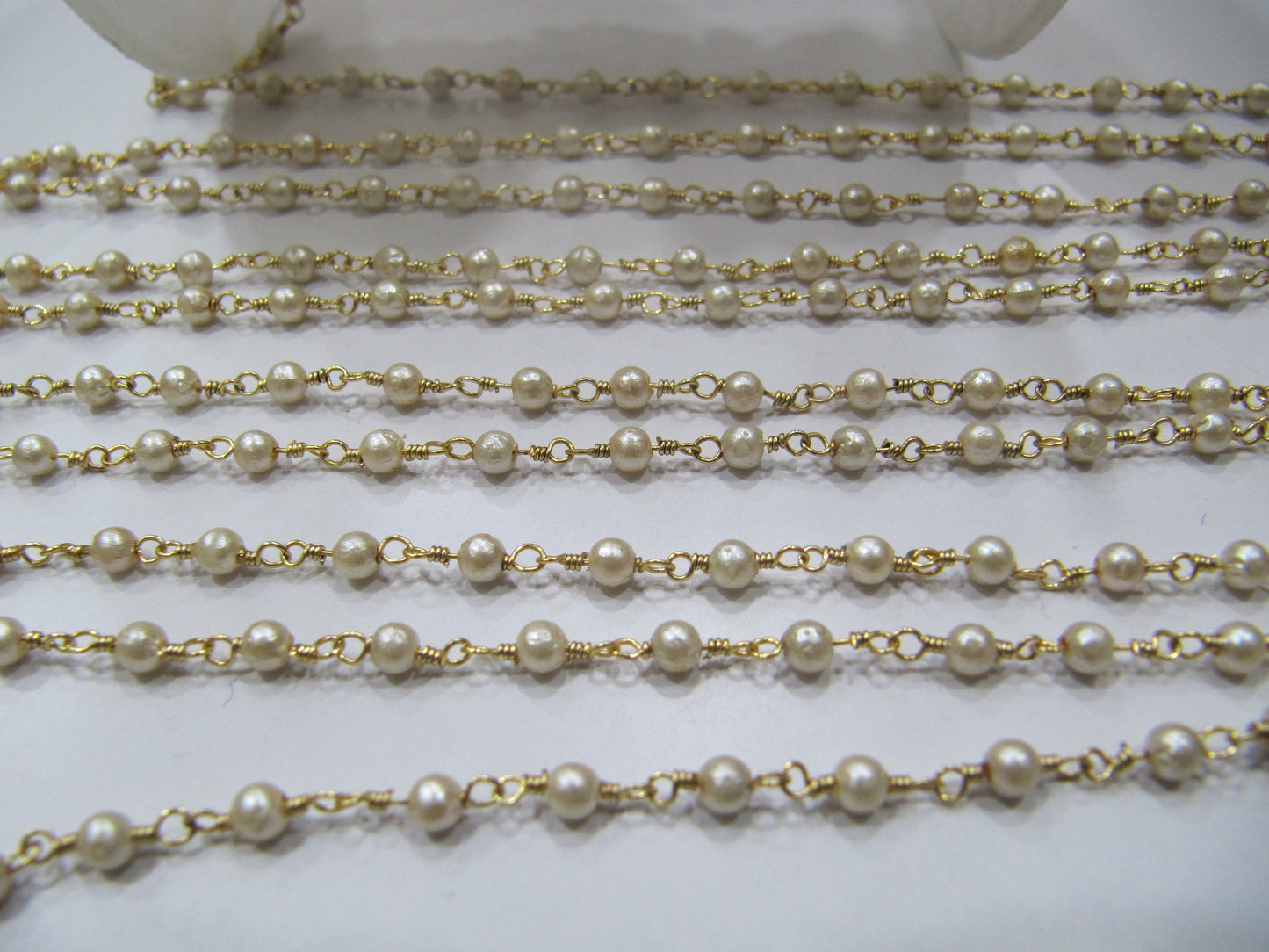 3 Feet- Pearl Beaded 3mm Size Round Shape Faux Pearl Bead Rosary Chain Wholesale Prices Jewelry making gemstone chain