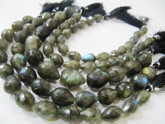 Natural Labradorite Briolette Tear drop Faceted Beads 10to18mm Beads sold per strand 8  inches Long