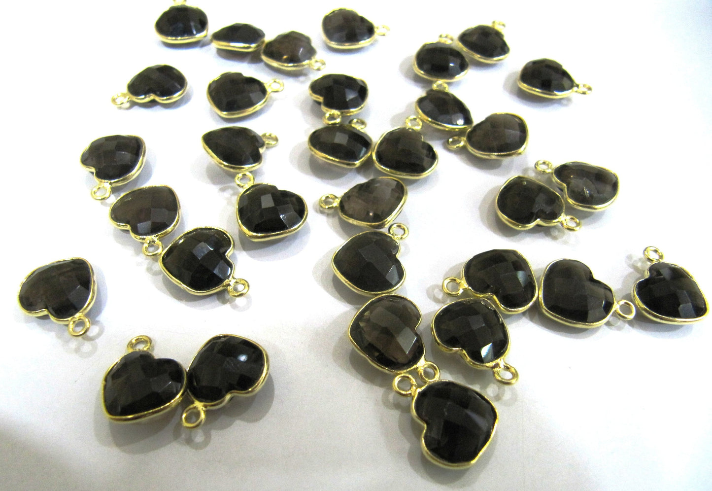 Natural Gemstone heart shape single loop Bezel Connectors Gold Plated 10mm Charms for jewellery making sold per piece