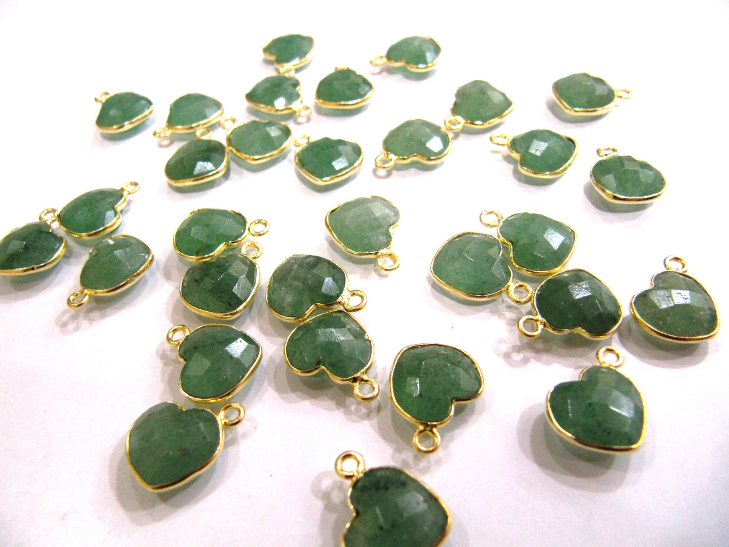 Natural Gemstone heart shape single loop Bezel Connectors Gold Plated 10mm Charms for jewellery making sold per piece