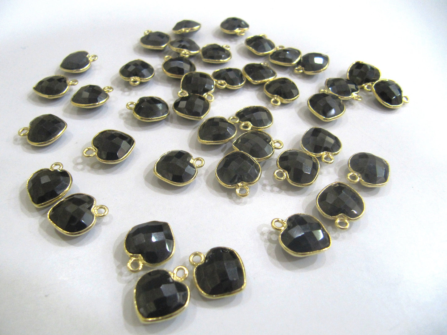 Natural Gemstone heart shape center loop Bezel Connectors Gold Plated 10mm Charms for jewellery making sold per piece