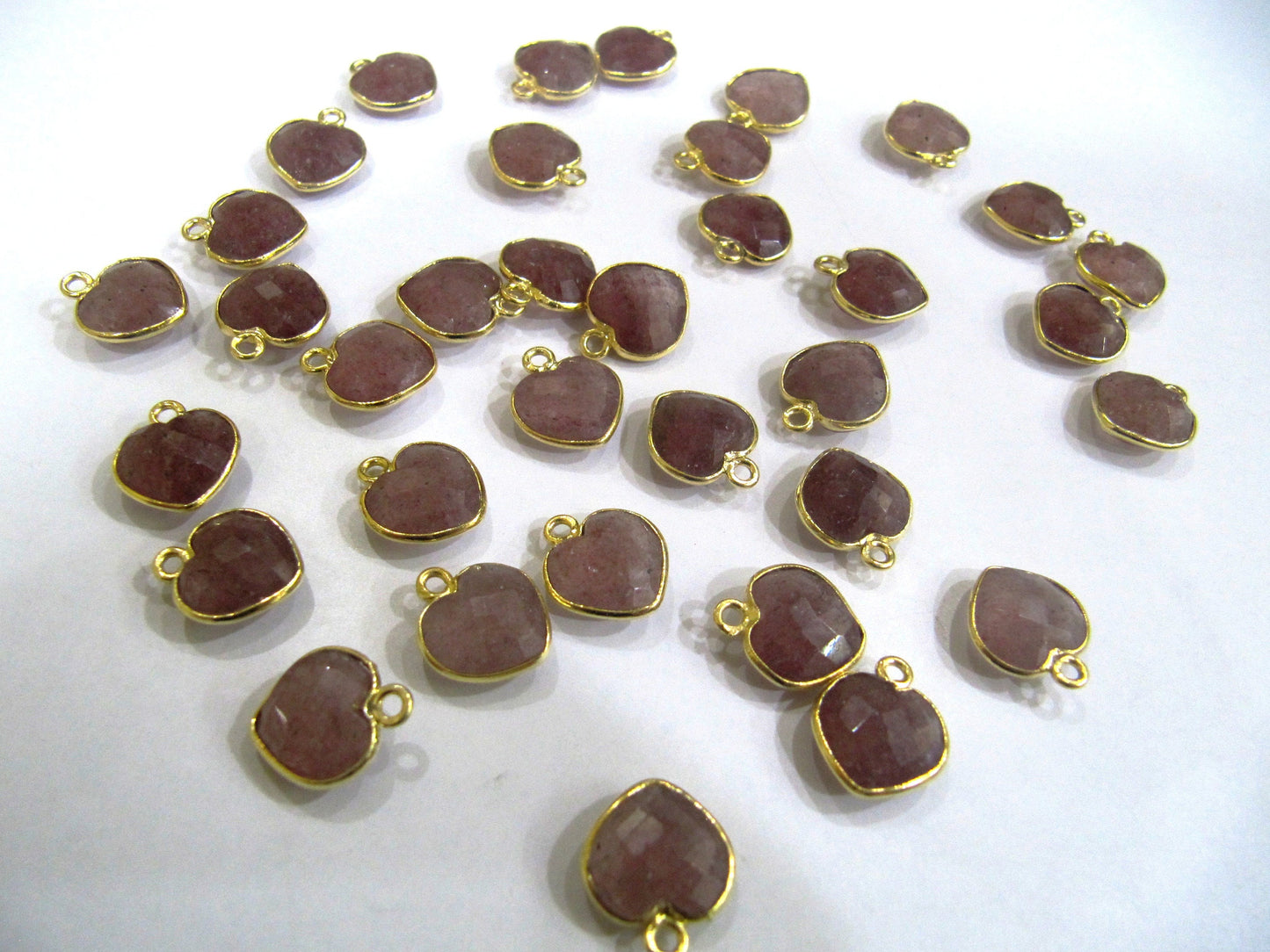 Natural Gemstone heart shape center loop Bezel Connectors Gold Plated 10mm Charms for jewellery making sold per piece