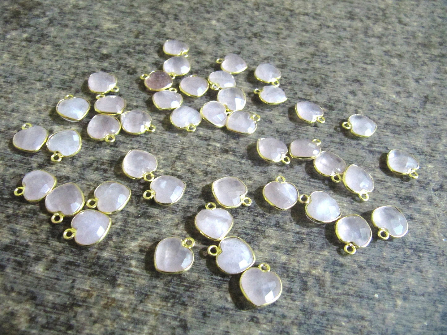 Natural Gemstone heart shape center loop Bezel Connectors Gold Plated 10mm Charms for jewellery making sold per piece