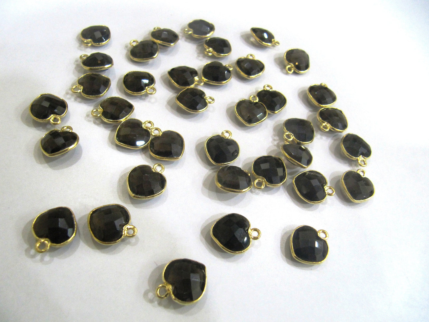 Natural Gemstone heart shape center loop Bezel Connectors Gold Plated 10mm Charms for jewellery making sold per piece