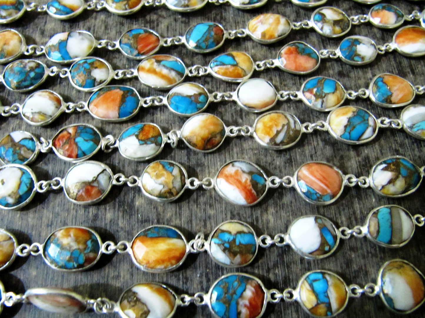 Natural Oyster Copper Turquoise Chain Free shape briolette 10to13mm Handmade Bezel  Connector gemstone chain sold per foot