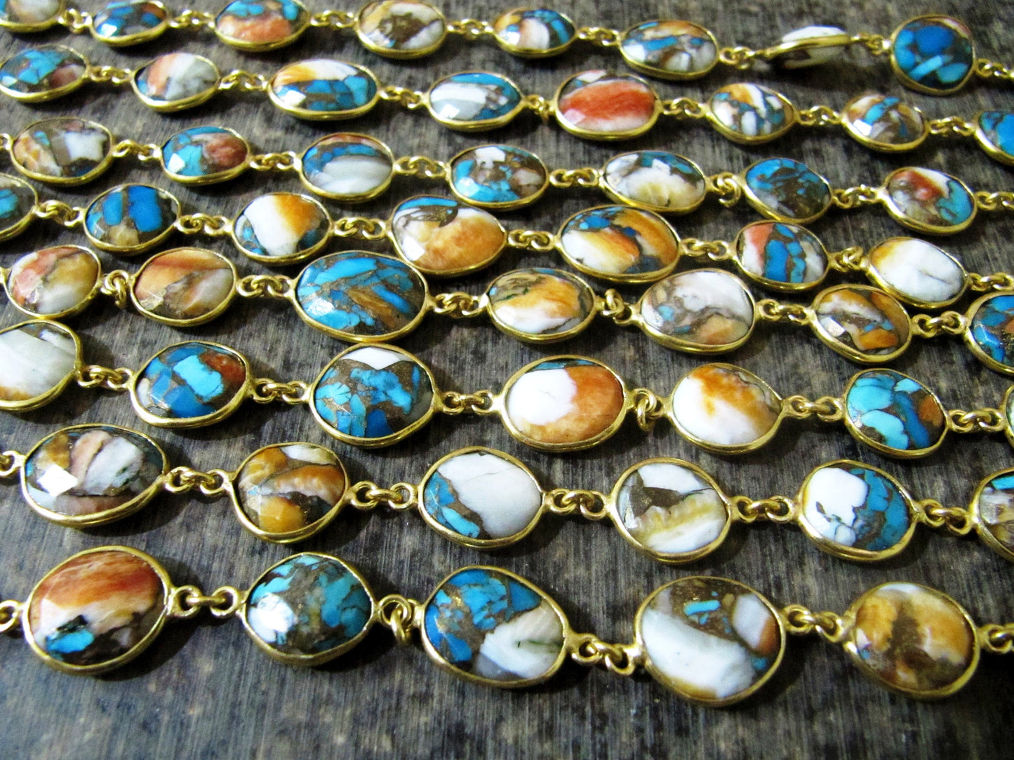 Natural Oyster Copper Turquoise Chain Free shape briolette 10to13mm Handmade Bezel  Connector gemstone chain sold per foot
