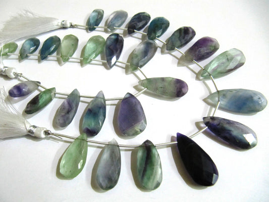 Natural Multi Fluorite Pear Shape Briolette Beads 13 * 30mm sold per strand 8 inches long Gemstone Beads