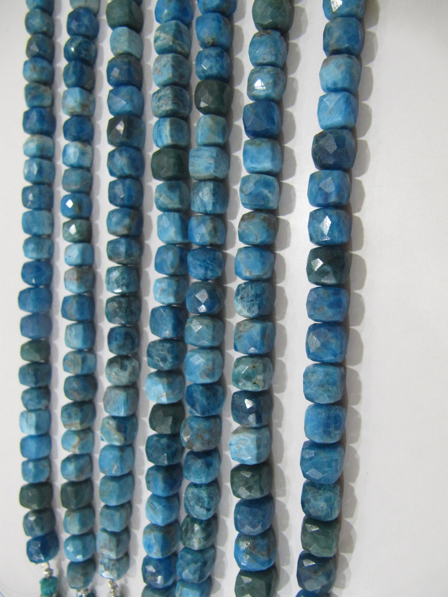 Natural Neon Apatite Beads 3D cube Box shape Briolette 6mm to 8mm beads strand 8 inches long Genuine Gemstone Blue color beads